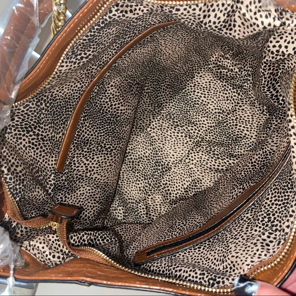 New MFK Collection By Mia K - Oday Hobo Vegan Leather Light Brown With Chain Bag